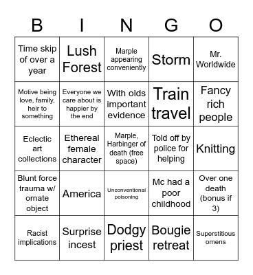 Miss Marple Bingo Card