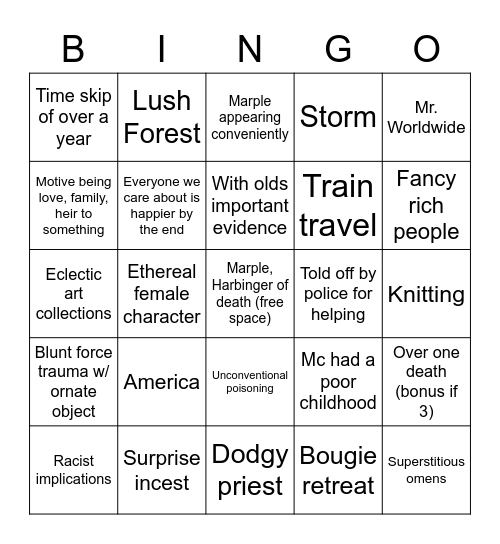 Miss Marple Bingo Card