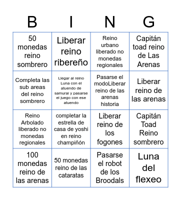 Super Mario Odyssey Bingo Card