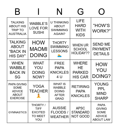 PAPA KNICKLES Bingo Card