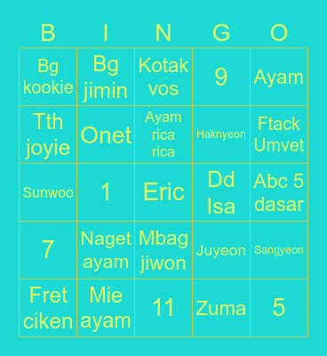 HYEONGSEOP MINAT BINGO Card