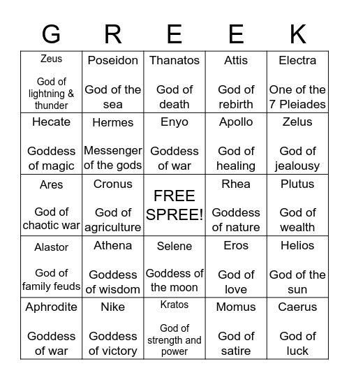 On Fleek Greek Bingo! Bingo Card