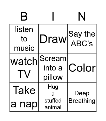 Coping Skills Bingo Card