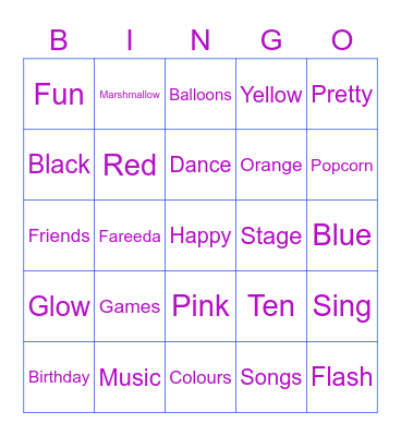 Fareeda's Neon Bingo Card