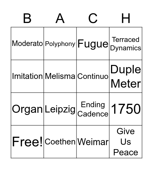 Bach Bingo Quiz Bingo Card