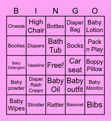 Jessica's Baby Shower Bigon Bingo Card