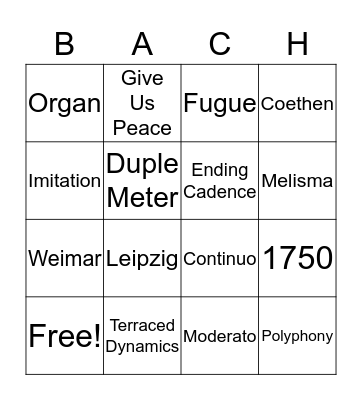 Bach Bingo Quiz Bingo Card