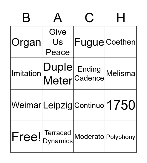 Bach Bingo Quiz Bingo Card