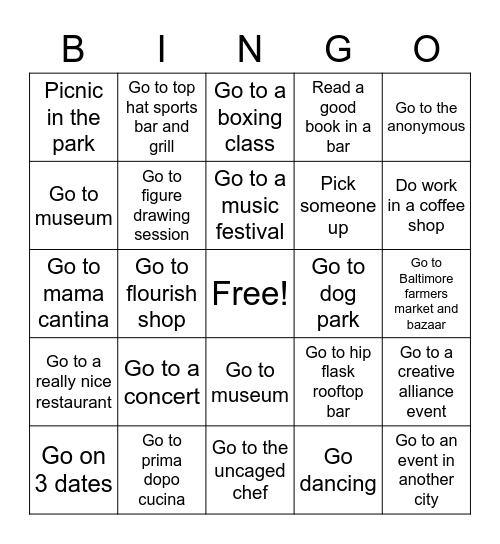 Go out! Bingo Card