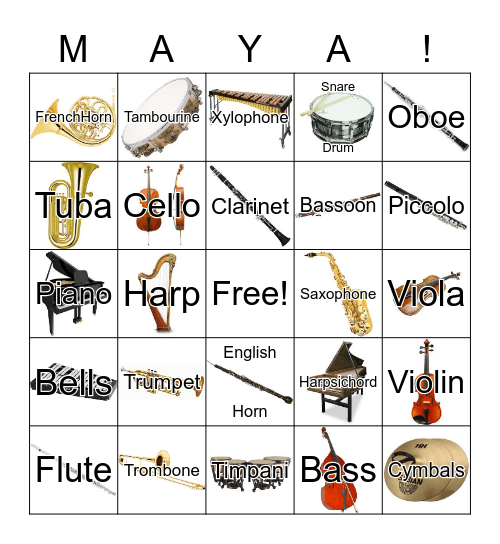 Musical Instruments Bingo Card