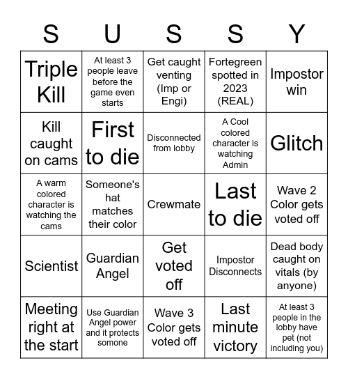 AMONG US BINGO (2023 EDITION) Bingo Card