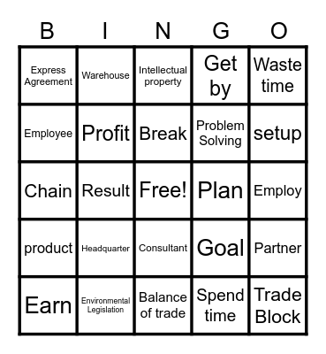 Business Vocabulary Words Bingo Card