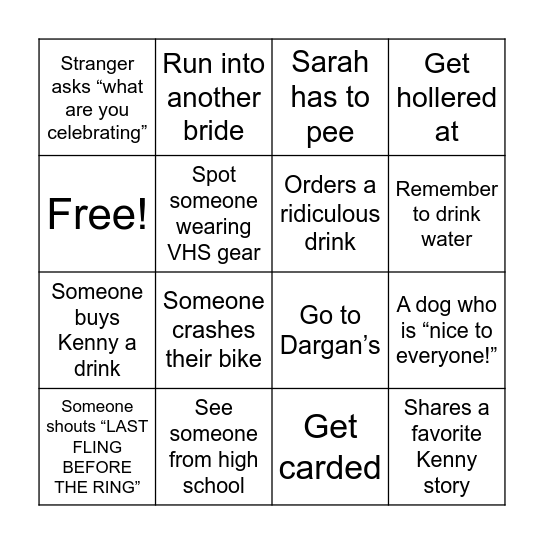 KENNY’S BACH BASH Bingo Card