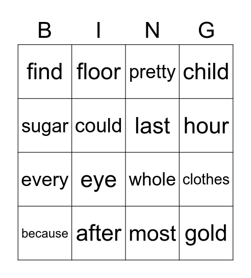 Key word bingo Card