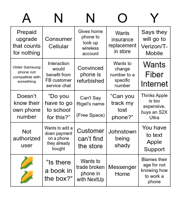 Annoying Bingo Card