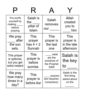 Salah bingo Card