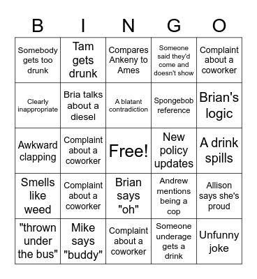 LOF Christmas Party Bingo Card