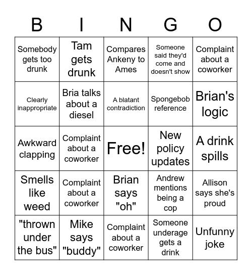 LOF Christmas Party Bingo Card