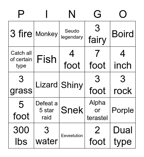 Pokemanz Bongo Bingo Card