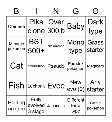 Pokemon Bingo Card