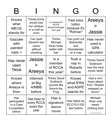 RCCA Intern Social Bingo Card