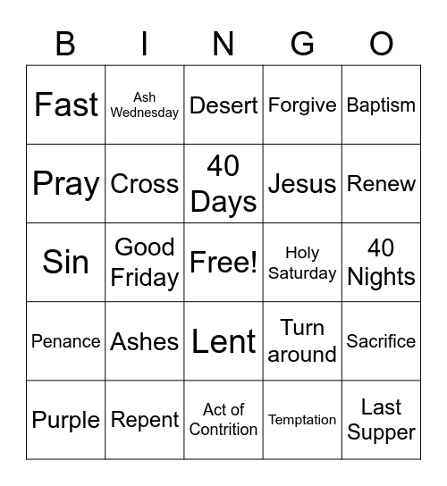 LENT Bingo Card