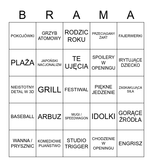 BINGO ANIME Bingo Card