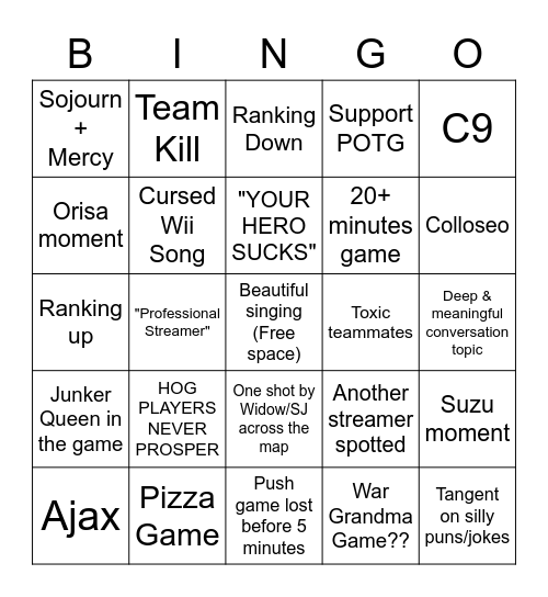 Fareeha Stream Bingo Card Bingo Card