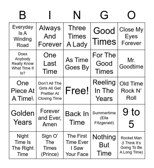WHAT'S THE TIME? Bingo Card