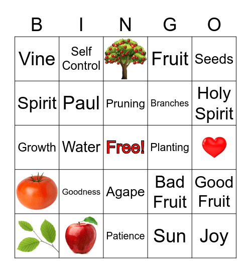 Fruit of The Spirit Bingo Card