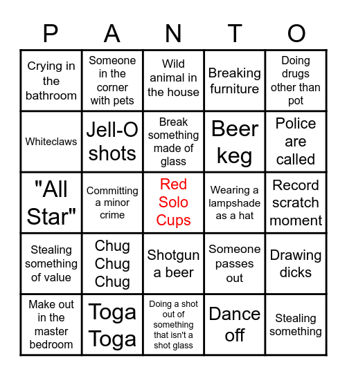 House Party Bingo Card