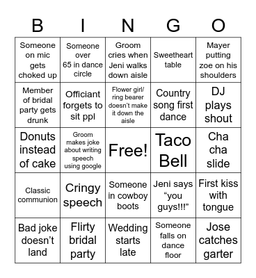 J&G Wedding Bingo Card