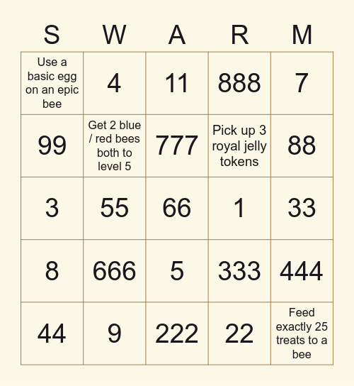 Bee swarm simulator bingo race Bingo Card