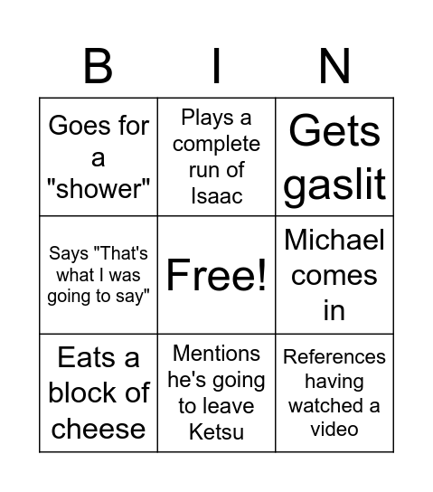 Tony Bingo Card