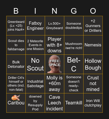 Deep Rock Galactic Bingo Card