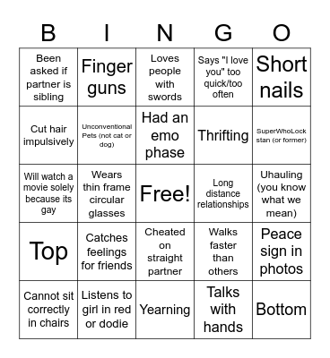 gay bingo Card