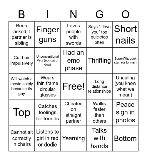 gay bingo Card