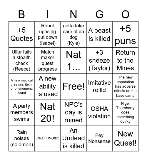 Session 10: A storm is no longer brewing Bingo Card
