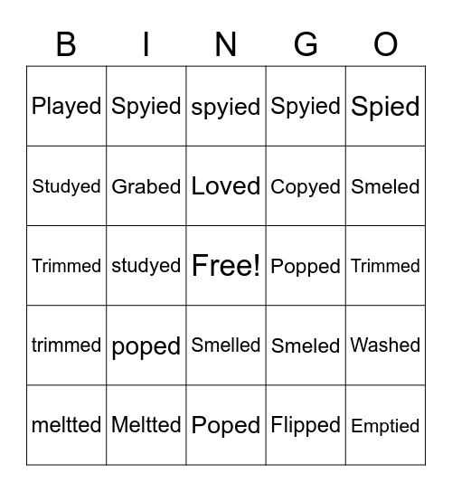 Past Tense Verbs Bingo Card