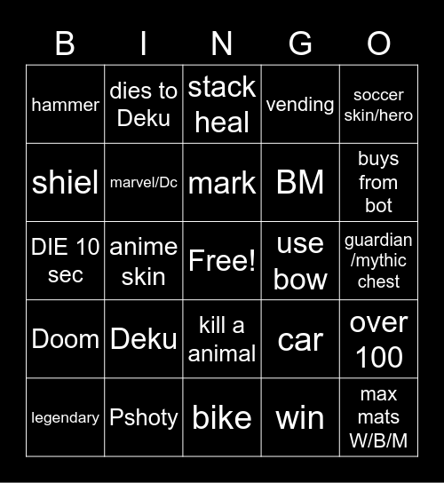 fortnite Bingo Card