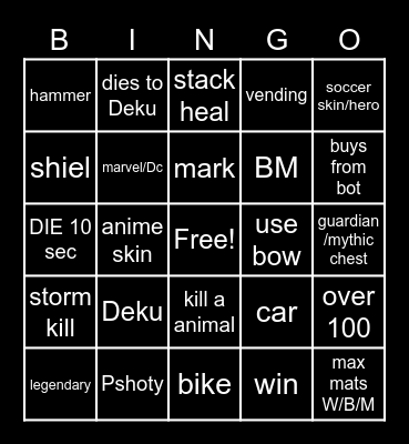 fortnite Bingo Card