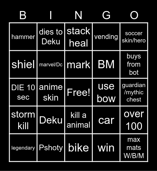 fortnite Bingo Card