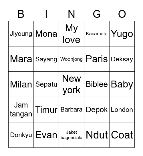 Wonjoong Bingo Card