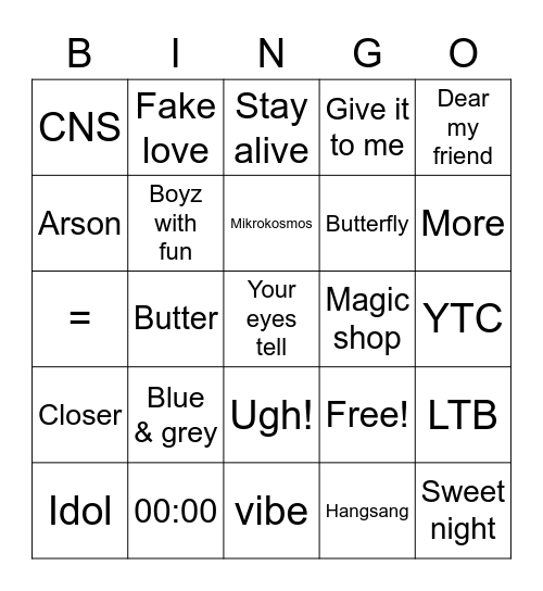 @stan_btsforlife Bingo Card