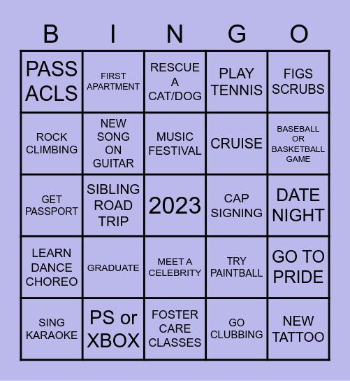 2023 Goals Bingo Card