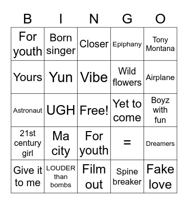 BTS Bingo Card