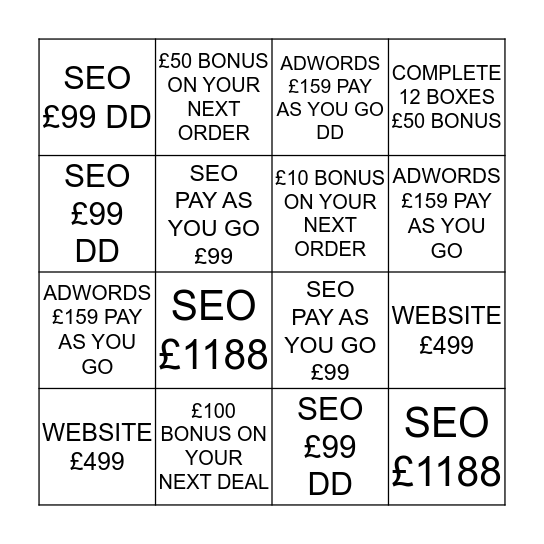 BINGO ADAM CRICK Bingo Card