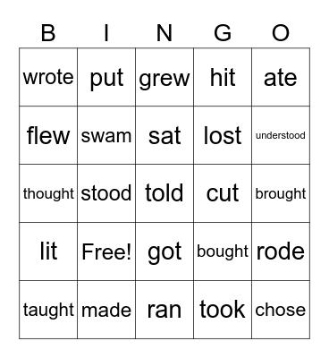 Irregular Verbs Bingo Card