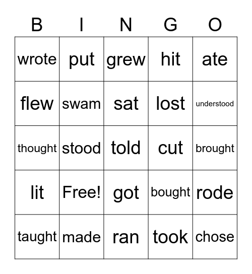 Irregular Verbs Bingo Card