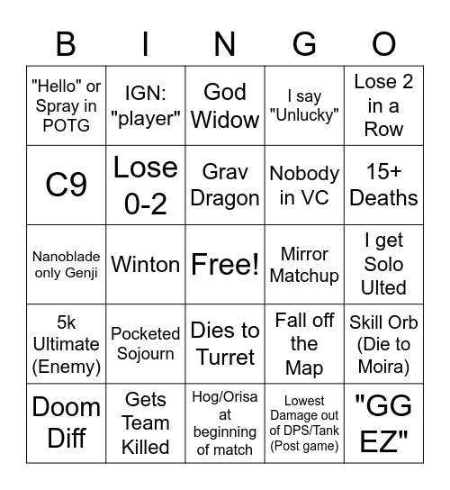 Overwatch 2 Shot Bingo Card